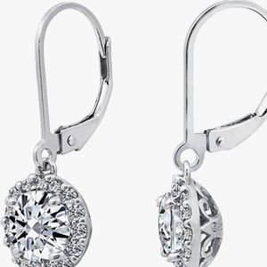 FIRM PRICE New Sterling Silver Platinum Plated  Cubic Zirconia Drop Earrings